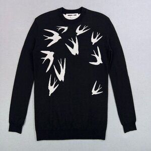 Alexander McQueen MCQ Sweater Womens XXS Black White Bird Swallow 100% Wool